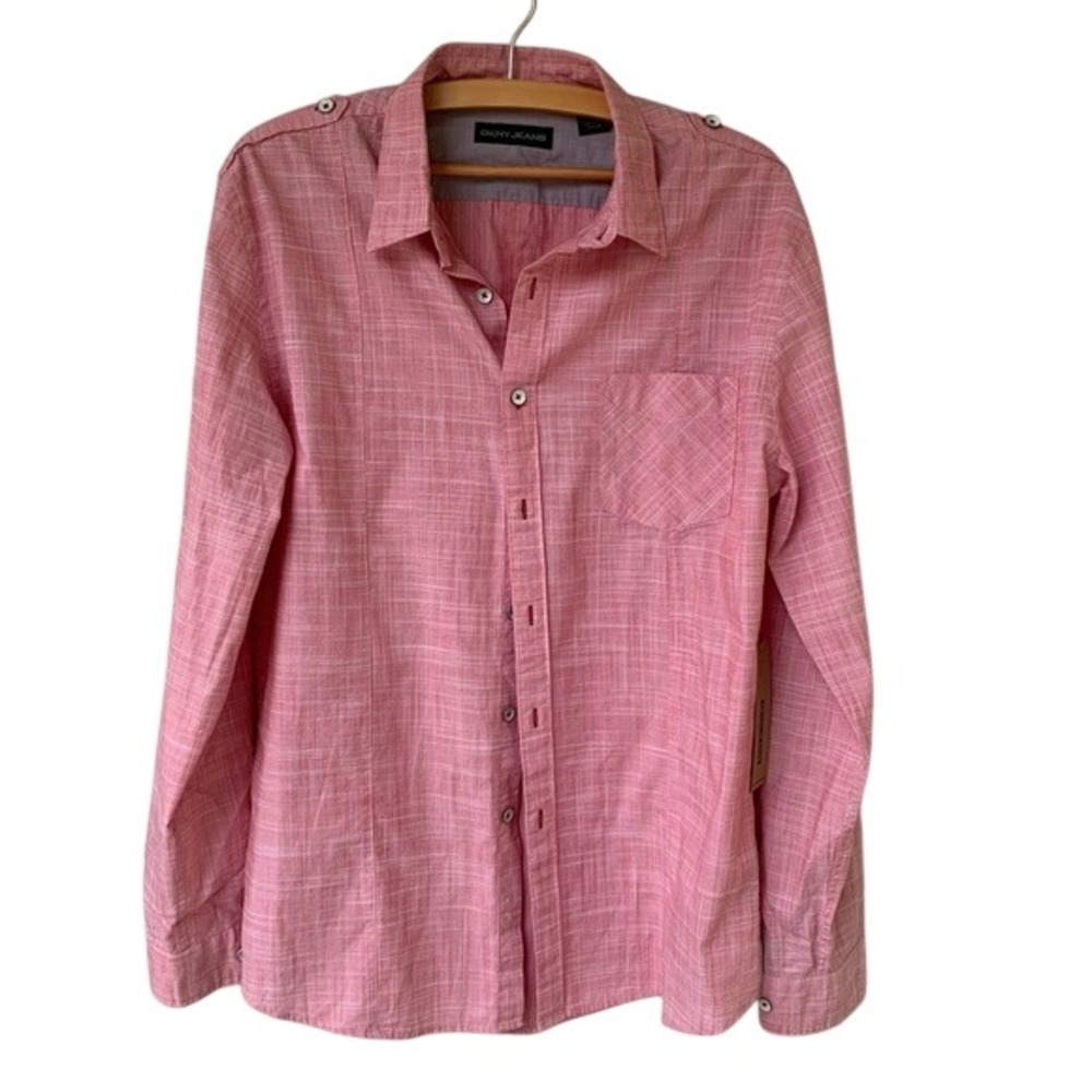 DKNY. NWT. Men's Pink, long sleeved Button Down Shirt. 100% Cotton. Sz-M.